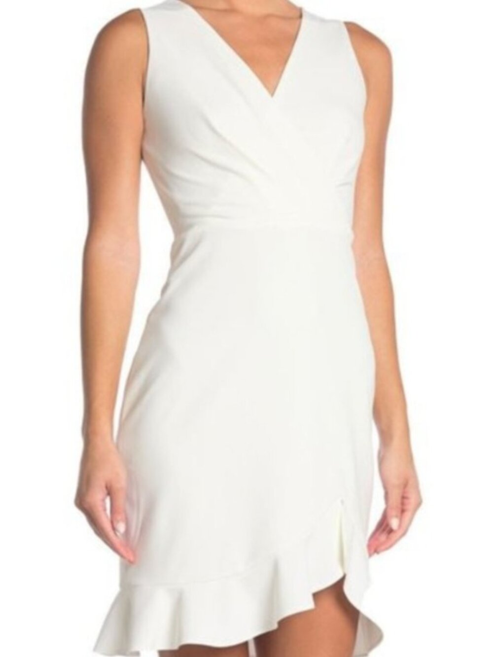 Betsey Johnson Ivory Scuba Faux-wrap Dress with Flounce Hem